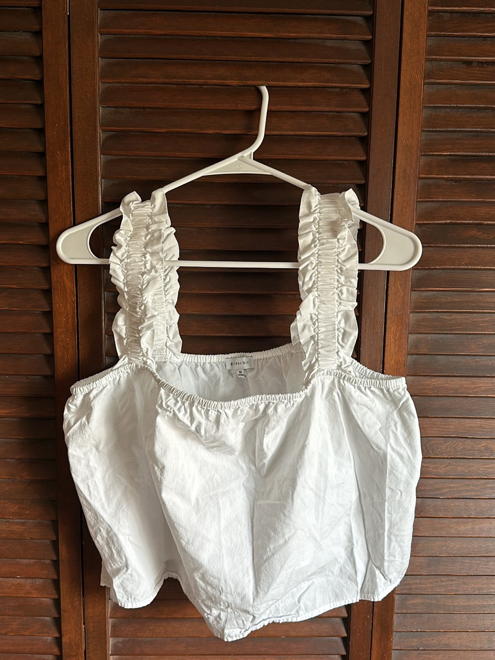 Gianni Bini White Ruffle Strap Cropped Camisole